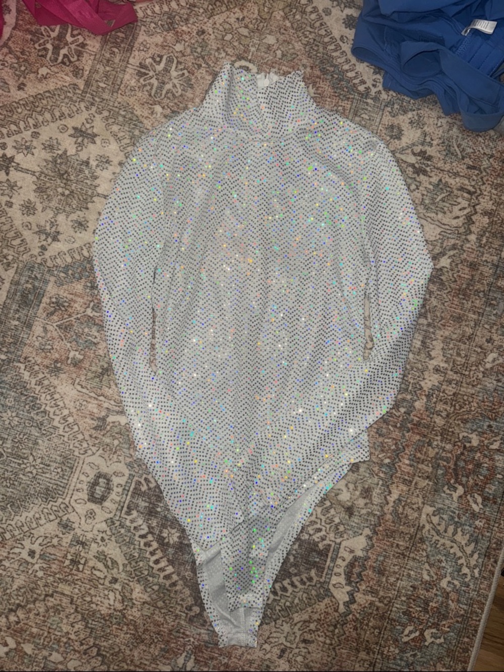 Silver Holographic Long Sleeve High Neck Bodysuit